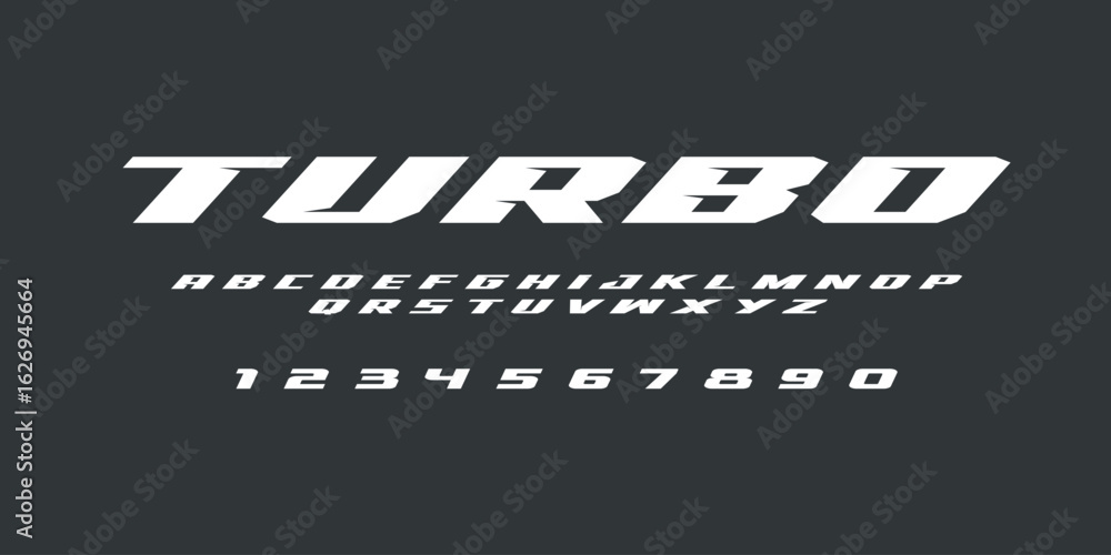 Obraz premium Turbo Lettering Font Alphabet Vector Design High Speed Racing Inspired Bold Dynamic Typeface for Automotive Posters Stickers Sports Cars T Shirts and Modern Motion Graphic Projects