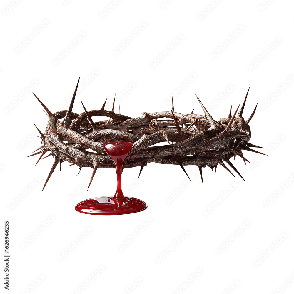 Obraz premium Crown of Thorns with Red Drops Dripping on Transparent Background