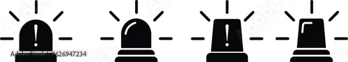 Siren icon set, vector of emergency alarm and police light symbols in  style, warning signal collection, alert beacon, flashing lamp, safety bundle isolated on transparent background.