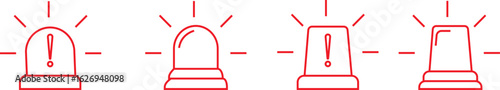 Siren icon set, vector of emergency alarm and police light symbols in  style, warning signal collection, alert beacon, flashing lamp, safety bundle isolated on transparent background.