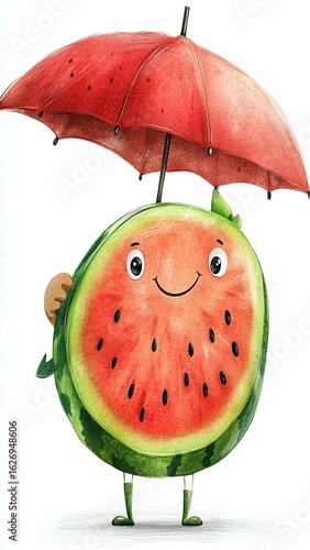 Happy Watermelon under Red Umbrella