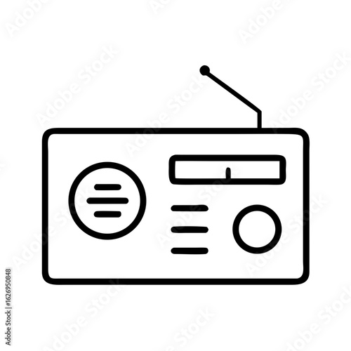 Classic radio icon with antenna in minimal black line style  