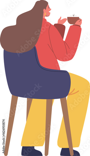 Excited woman drinking coffee speaking