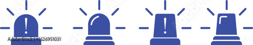 Siren icon set, vector of emergency alarm and police light symbols in  style, warning signal collection, alert beacon, flashing lamp, safety bundle isolated on transparent background.