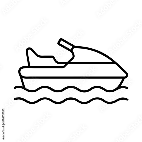 Discover the thrill of jet skiing: outline illustration of a jet ski on water waves for fun ride