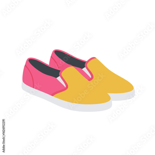 Vector illustration of canvas slip-ons realistic style on white background, casual footwear