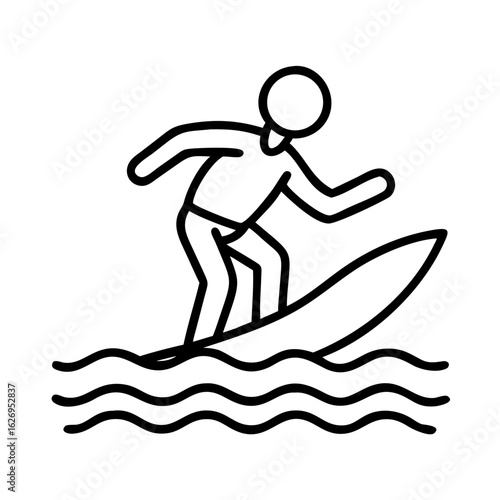 Surfing outline vector illustration of surfer riding wave on surfboard summer sport activity