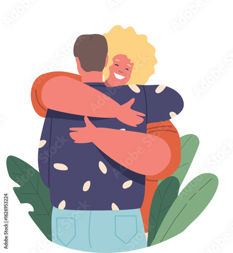 Brother and sister hugging vector illustration