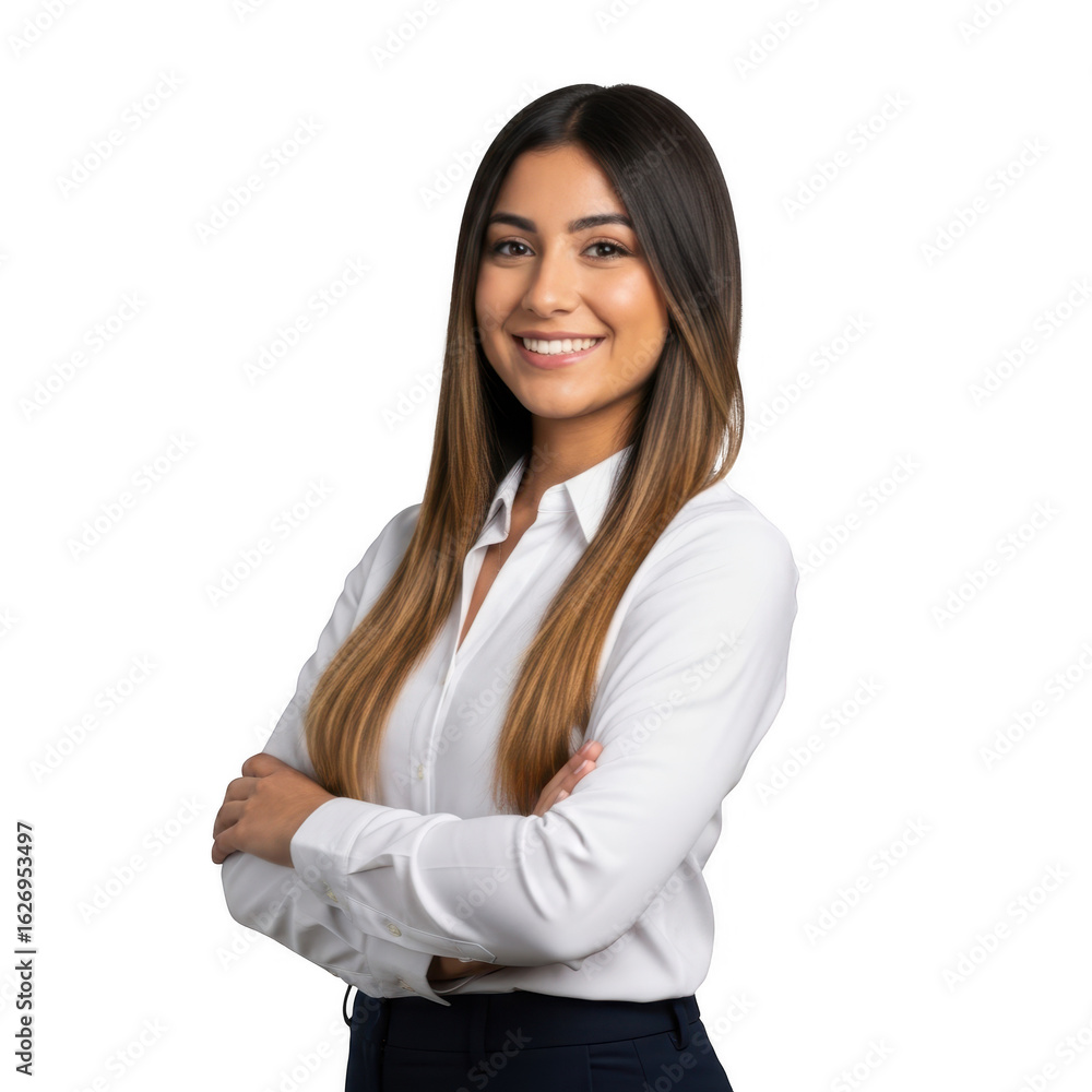 Smiling businesswoman with arms crossed isolated on transparent background Smiling businesswoman with arms crossed isolated on transparent background