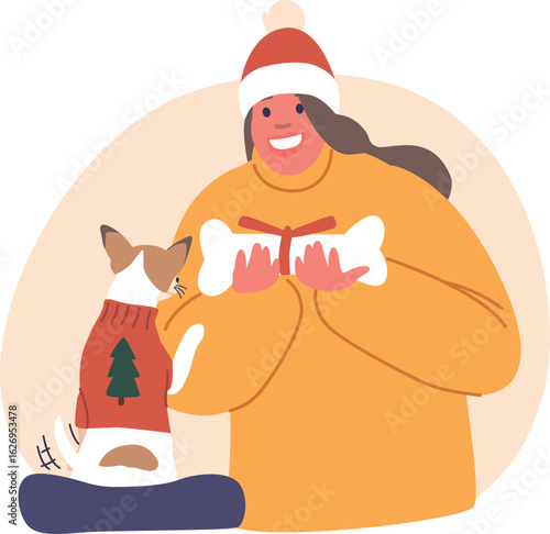 Dog owner preparing Christmas gift