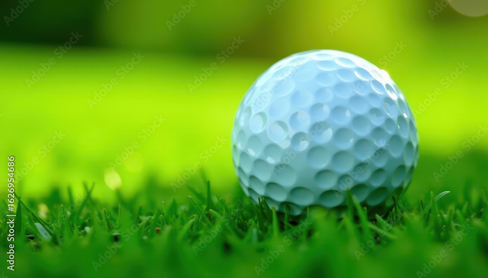 Close-up of golf ball resting on lush green grass, course, fairway, vibrant Close-up of golf ball resting on lush green grass, course, fairway, vibrant