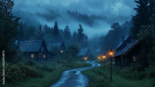 Misty Village Night