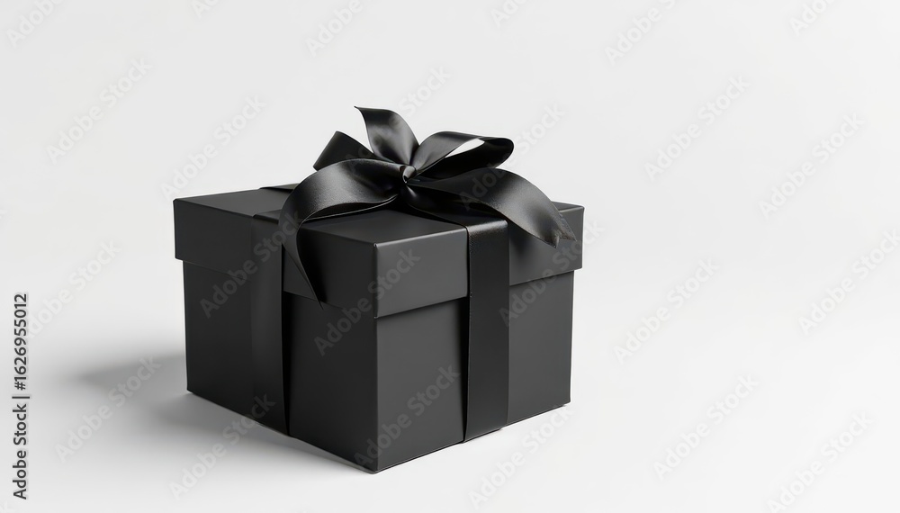 Fototapeta premium Elegant black gift box isolated on white background, texture, box
