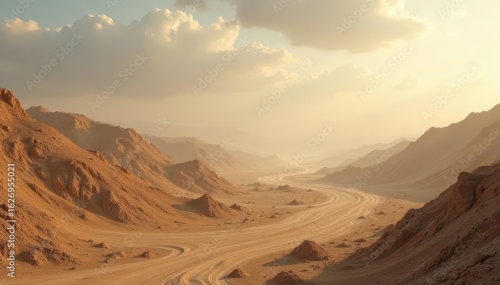 Naklejka premium Dusty landscape with isolated soil spread, grayish-brown hues, desolate, vast, natural