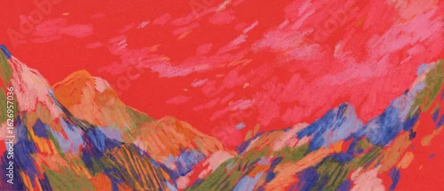 Panel kuchenny z motywem Colourful hand painted landscape. Colored pencils on paper. Versatile artistic image for creative design projects: posters, banners, websites, cards, prints, wallpapers. Artist-made art.