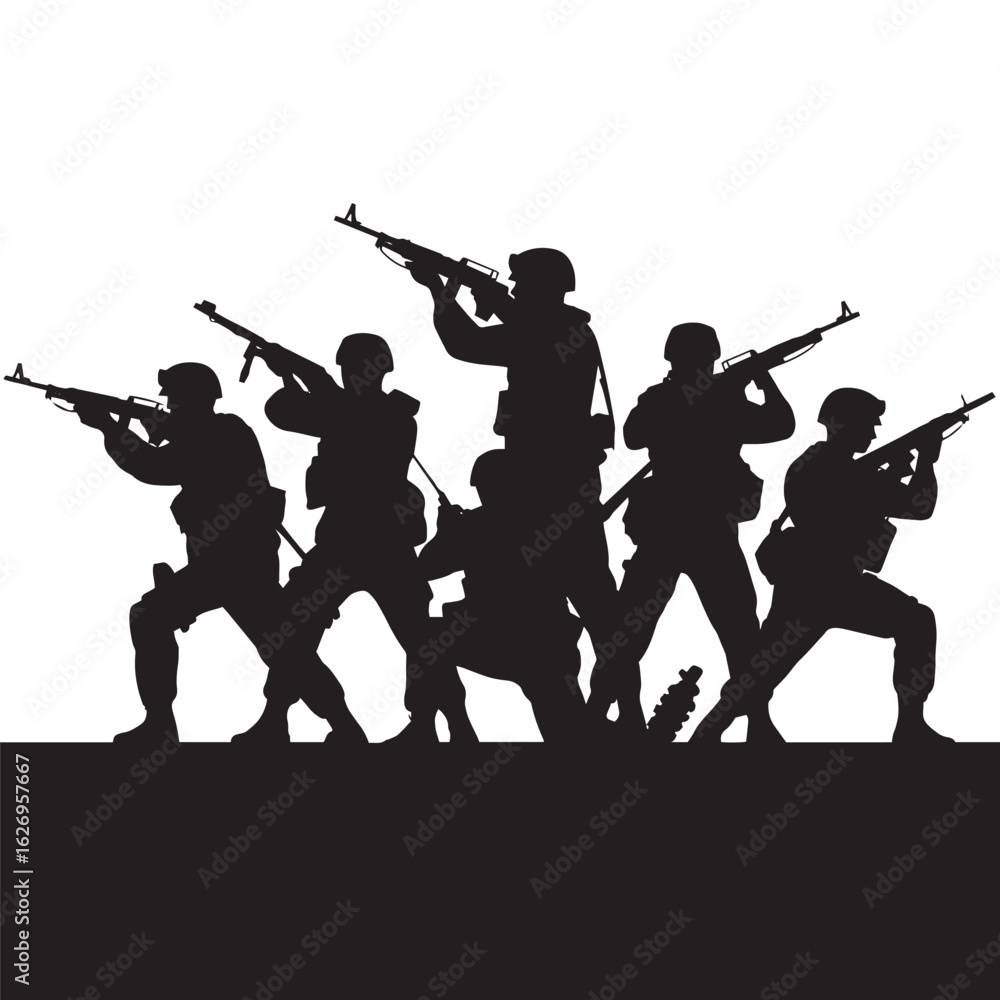 Naklejka premium Soldier Silhouette with Rifles 