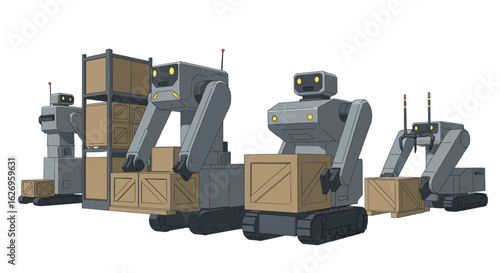 Autonomous delivery robots transporting cargo in a warehouse environment