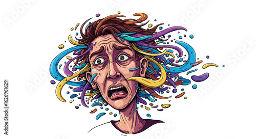 Surreal expression with colorful swirls and dynamic cartoon style