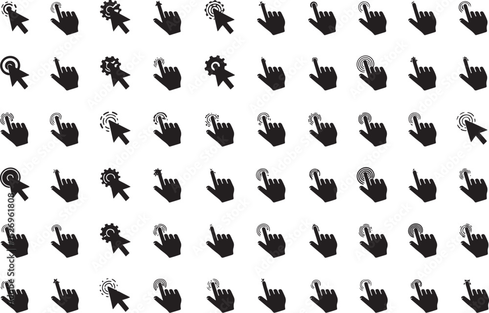 Obraz premium Hand Click and Tap Solid Icons Set - Pointer, Cursor, Touch Gestures for UI/UX Design