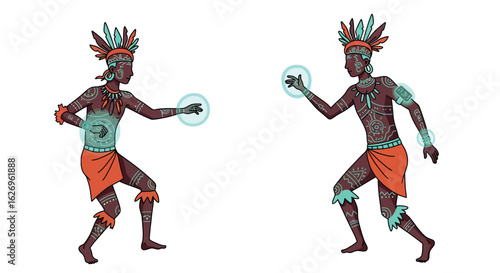 Traditional tribal dance with ethnic costume and colorful patterns