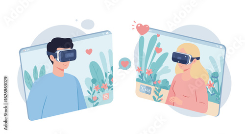 Virtual reality dating experience with vr headsets for online connections