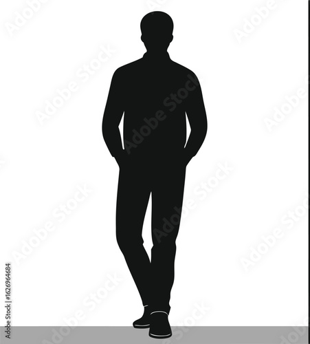 Black silhouette of a man standing with hands in pockets on a white background vector
