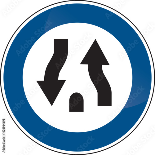 Blue Color Circle Divided Highway Ends Traffic Sign Vector Design