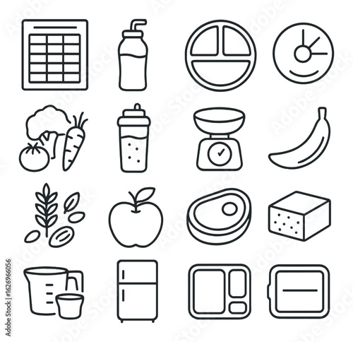 Nutritional icons set for meal planning and diet tracking