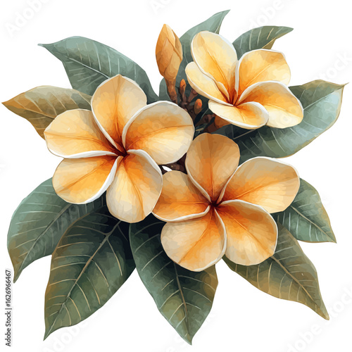Plumeria Flower, watercolor painting vector, isolated on a white background.