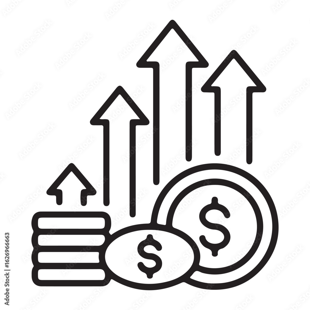 Financial Growth and Investment Opportunities Depicted Through Rising Arrows and Dollar Coins Emphasizing Success and Profitability Financial Growth and Investment Opportunities Depicted Through Rising Arrows and Dollar Coins Emphasizing Success and Profitability