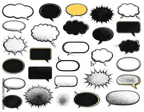 Collection of comic book speech bubbles in various shapes and styles