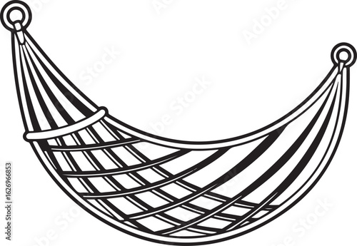 Black and White Line Art of a Woven Hammock on White Background rope string