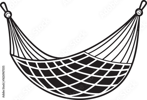 Black Silhouette of a Woven Hammock Suspended on White Background rope string