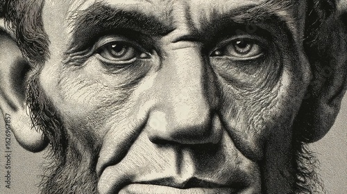 Wallpaper Mural Close-up grayscale portrait of a man, likely Abraham Lincoln, with detailed facial features Torontodigital.ca