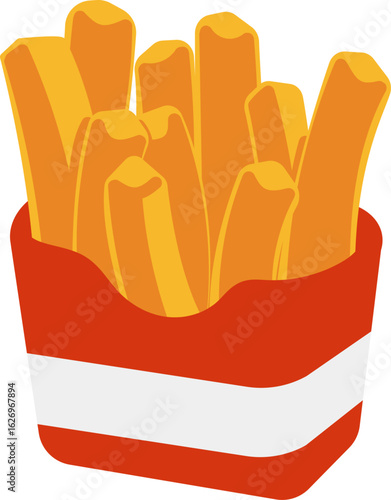 Flat vector french fries in red paper box