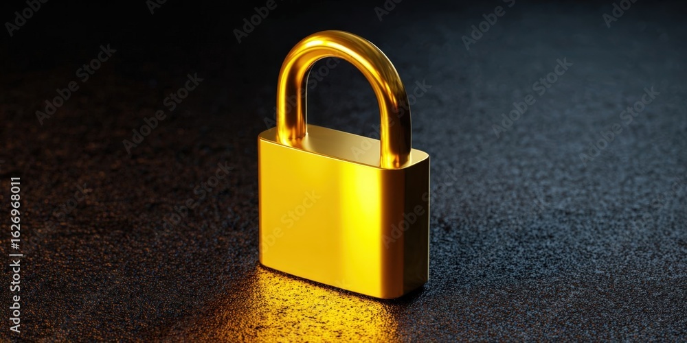 Fototapeta premium Yellow Digital Padlock Icon Signifying Cybersecurity and Data Privacy on Dark Background