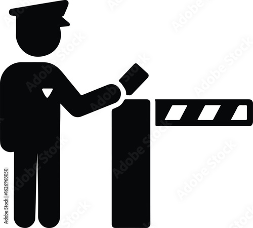 Silhouette security guard checking pass at checkpoint vector illustrator