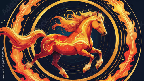 Dynamic Fire Horse with Flames