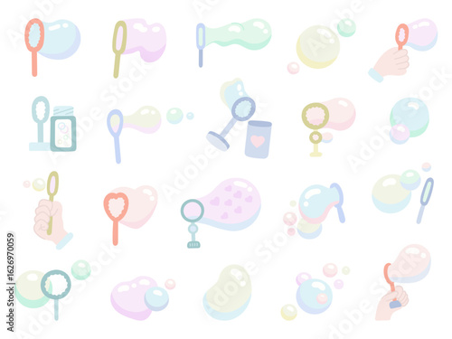 Bubble blower set in scandinavian style with different shape and for fun entertainment relaxing outdoor play perfect for your illustration and creative designs projects