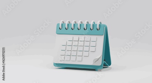 Minimalist 3D desk calendar icon for scheduling and event planning. Clean modern illustration for business organization and reminders on an isolated background
