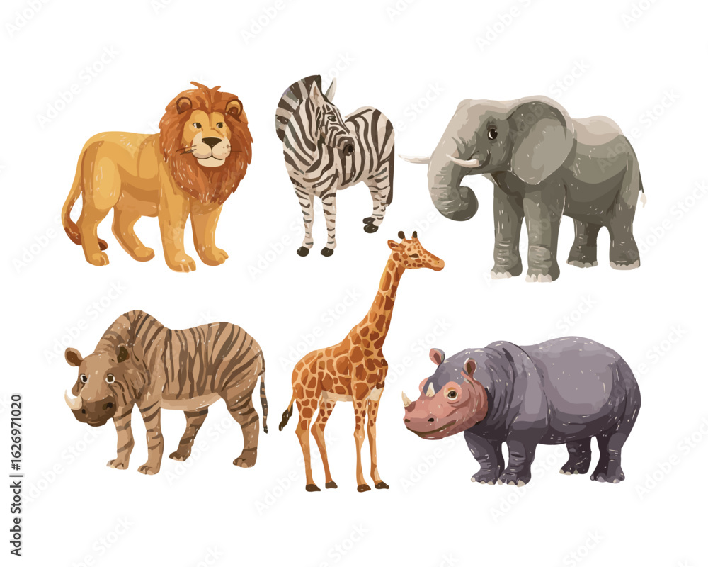 Naklejka premium animal elephant lion illustration 