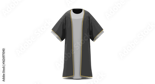Traditional Arab men's bisht or mishlah cloak with gold trim. 3D rendering of Islamic or Middle Eastern formal wear isolated on a white background