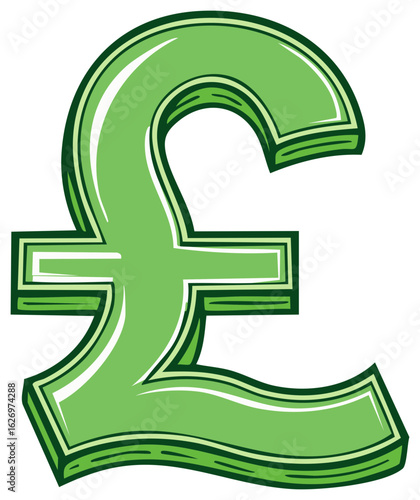 Illustration of Pound Sterling Currency Symbol in Green Cartoon Style