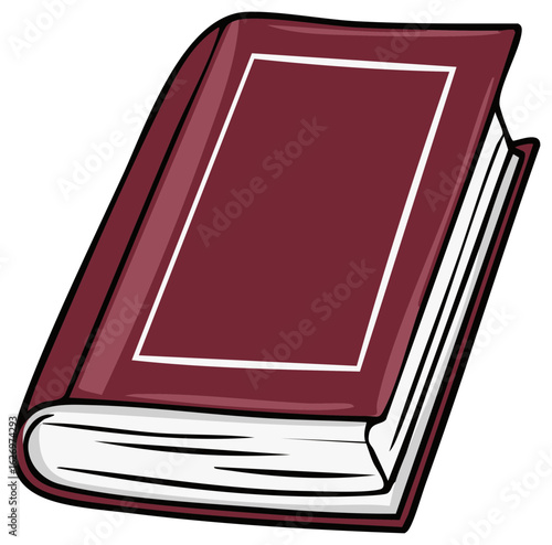 Classic Closed Book Illustration with Maroon Cover and White Pages Simple Cartoon Style