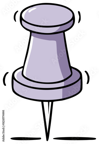 Purple cartoon office pushpin thumbtack wiggling isolated graphic design element