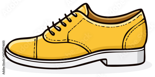 Classic yellow leather Oxford shoe with laces and white sole cartoon illustration