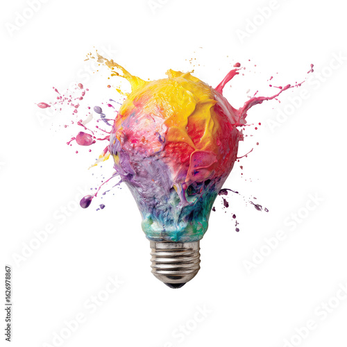 Colorful lightbulb with paint splashes