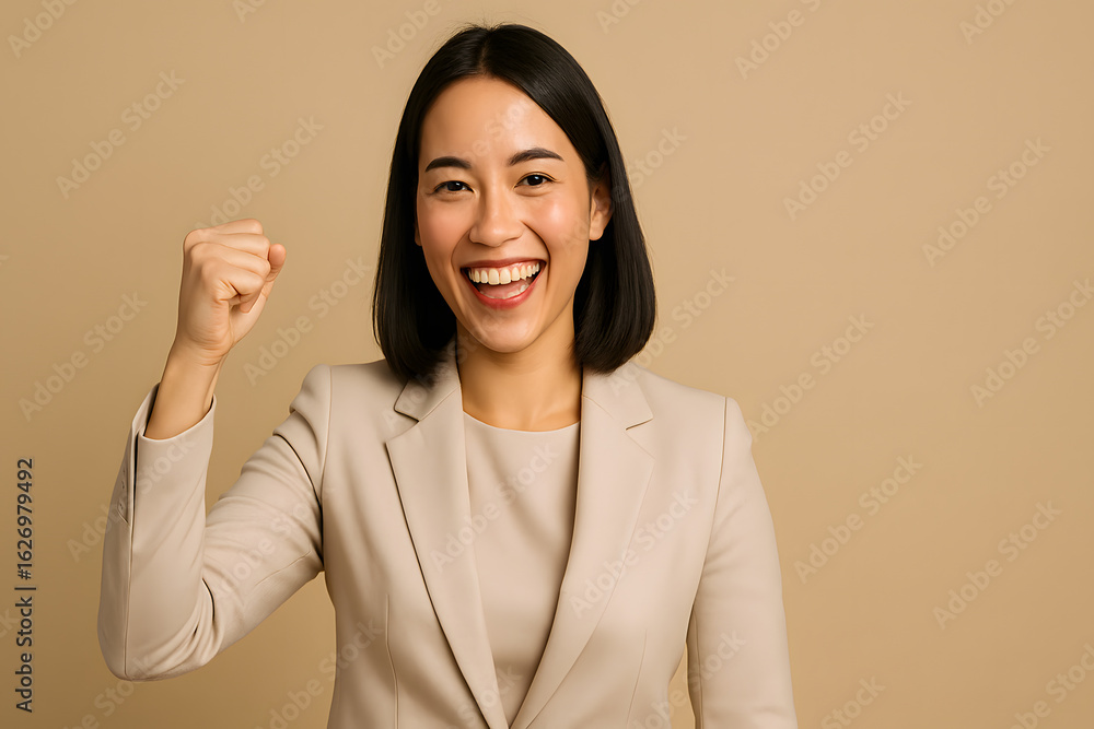 portrait of a  asian woman winning