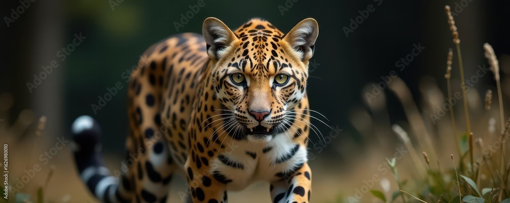 Obraz premium Alert leopard, sleek coat, intense gaze, ready to pounce, africa, predator, animal