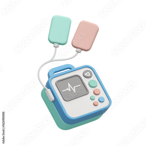 3d cartoon defibrillator medical device isolated on transparent background